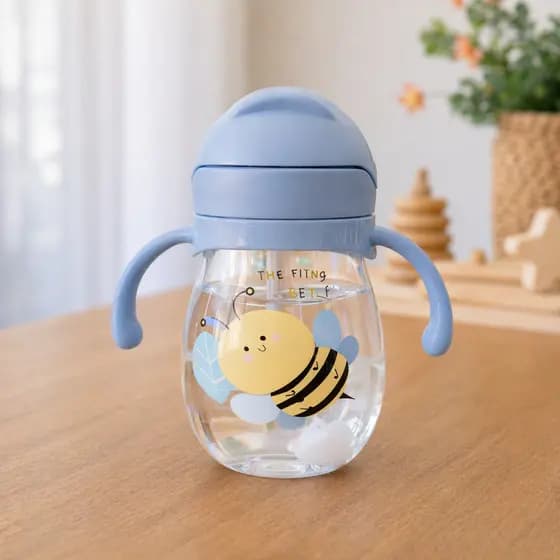 Copo de Transição Azul Abelinha Infantil 350ml Retrátil BPA Free Antivazamento Copo Para bebê