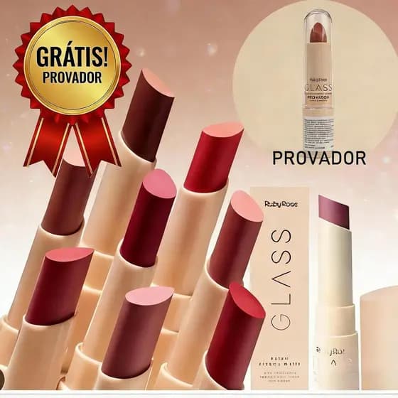 Kit Batom Ruby Rose Creamy Glass - Com Amostra para Testar HB F567+05