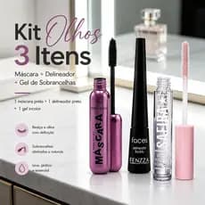 Kit Olhos 3 em 1 – Máscara de Cílios, Delineador Preto e Gel de Sobrancelhas para o Dia a Dia