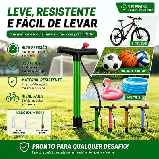 Bomba de Ar 50cm Portátil – Alta Pressão para Futebol, Vôlei, Basquete e Bike