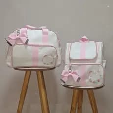 Kit Bolsa de Bebê e Mochila Maternidade Borboleta Bege/Rosa
