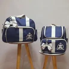 Kit Bolsa de Bebê e Mochila Maternidade Urso Azul Marinho com Bege