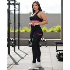 Conjunto Fitiness Feminino Academia Top e Calça com Bolso Cós Alto Bloguerinha