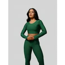 Kit 2 Peças Conjunto Academia Feminino Top com Manga + Calça Cintura Alta
