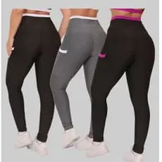 Kit com 3 Calças Fitness Feminina Cintura Alta Com Bolsos Laterais