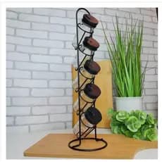 Porta Temperos Vertical com 5 Potes de Vidro – Suporte de Ferro Preto- HOME LAND