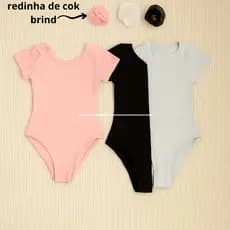 kit uniforma ballet infantil 3 itens body +saia transpassada  rosa, preto, branco +red de cok de brinde