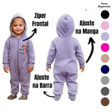 macacâo com ziper stitch infantil  moletom flanelado 1a 4 anos