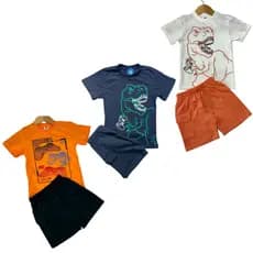 KIT 6 peças Conjunto infantil menino Moletinho camisa manga curta Roupa infantil (3 Camisas + 3 Shorts)