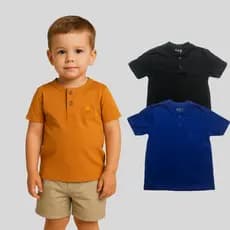 Kit 2 camisas gola padre infantil menino 100% algodão