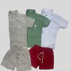 Kit 2 peças Conjunto linho infantil menino camisa + Short linho bebê