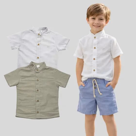Camisa Gola padre linho infantil social verão casamento festa