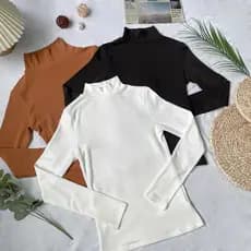 KIT 2 Blusas Cacharrel Outono Feminina Manga Longa Inverno, Gola Alta, Segunda Pele
