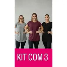 Kit 3 Blusas Feminina Tapa bumbum Fitness LongLine Confortável Para Academia