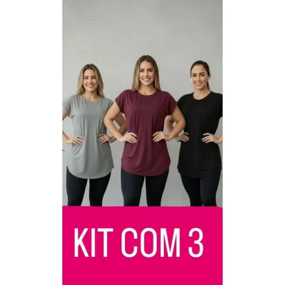 KIT 3 Blusa Feminina De Academia Tapa Bumbum De Viscolaycra  Camisetas  Feminina  Blusa Feminina
