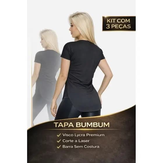 KIT 3 Blusas Tapa BumBum De Academia Camisetas Femininas Tapa Bumbum Fitness
