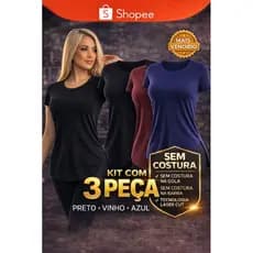 Kit 3 Blusa Academia Feminina Tapa Bumbum De Viscolycra Camiseta Fitness Academia longline