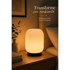 Abajur de Mesa LED Bivolt Luminária Decorativa Canelada Quarto Sala Cabeceira Setup Luz Quente Soft