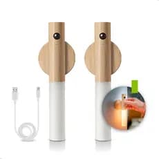 Luminaria Led Recarregável Sensor de Movimento Arandela de Madeira Mesa Magnética Parede Minimalista