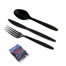 Kit 100 Talher Garfos E Facas Descartável Reforçada Churrasco Preto Branco Promoção Pronta Entrega