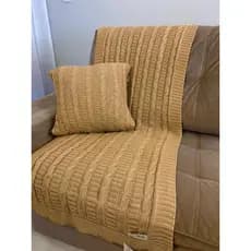 Kit Peseira De Tricot Com Trança Cama Solteiro + Capa Almofada Para Cama E Sofá Manta Decoração FI