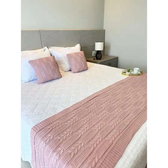 Kit Peseira Casal Queen King Manta Tricot + Capas Almofada Decorativas Sofá  E Cama Luxo Trança RA