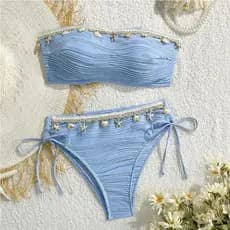 Novo Biquíni Maiô Feminino Dividido Praia Férias Roupa De Banho Com Decoração De Concha