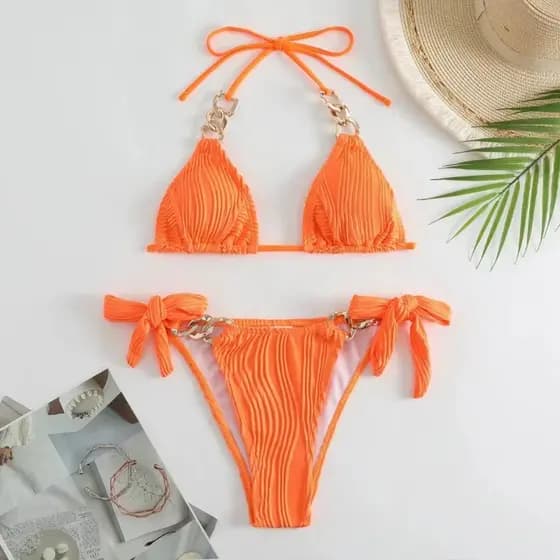 Biquíni Feminino Com Corrente De Gravata Dividida