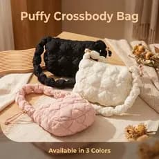 Moda Acolchoada Puffer Crossbody Saco Alça Franzida Macio Leve Multi-Cor Diário Estilingue