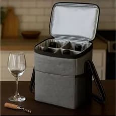 BOLSA TERMICA PARA 4 VINHO, BOLSA WINE, TERMICA PARA 4 GARRAFAS cor cinza