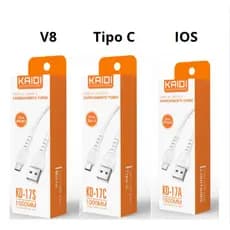 Cabo Turbo Rápido Kaidi V8 / TIPO C / LIGHTINING / 100% original kit1/5/3/4/5unidades