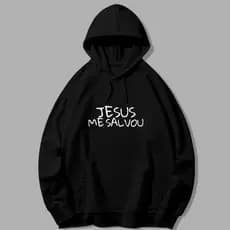 Moletom Canguru Jesus Me Salvou Religioso Blusa Casaco de Frio Unissex Premium