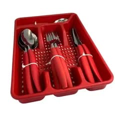 🍽️Jogo de Talheres 17 Peças com Porta Talher – Faqueiro Inox Durável e Elegante - Cores preta ou vermelha - Prático