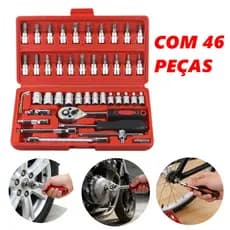Kit Ferramentas 46 Peças Jogo De Soquetes 1/4 Chave Catraca Com Maleta Para Carro Moto Mecânica