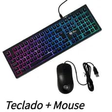 Kit Teclado e Mouse Silencioso RGB Retroiluminado USB com Fio Padrão ABNT2 para PC Notebook