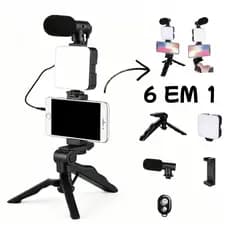 Kit Youtuber com Tripé Celular Luz LED Microfone para Vídeos Vlog