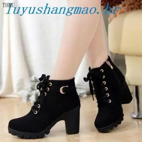 Botas Curtas de Moda Feminina com Salto Grosso para Outono e Inverno TGFD