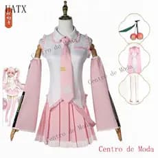 Fantasia de Cosplay Anime Miku com Peruca e Conjunto Completo de Acessórios para Festa de Halloween para Meninas e Mulhe