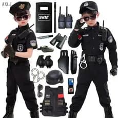 Fantasias de Cosplay de Uniforme de Polícia para Crianças, Top, Calças, Chapéu, Vestido, Roupas de Polícia, Halloween, K