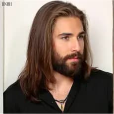 Peruca Masculina Europeia e Americana, Cabelo Médio Longo, UEDD Completo
