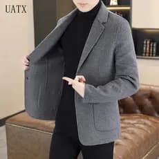 Casaco de Lã Masculino 2026, Blazer Curto de Lã para Outono Inverno, Tendência Casual de Negócios THGF