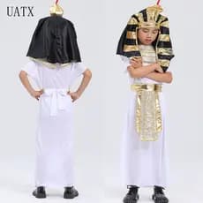 Fantasias de Cosplay, Fantasias Egípcias para Halloween (Manto + Colar + Cinto + Chapéu) Roupas de Festa para Crianças M
