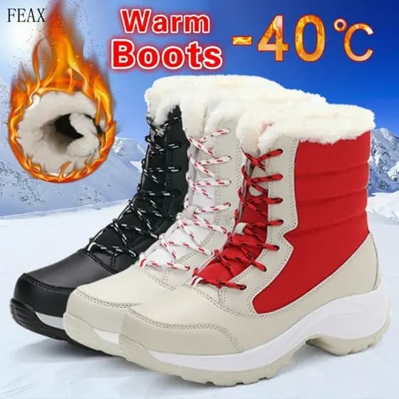 Botas de Neve Femininas de Inverno Quentes e Grossas com Plataforma Impermeável para Mulheres GLDS