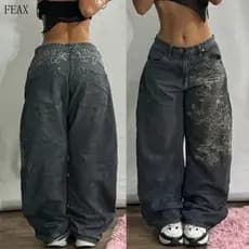 Calças Jeans Retro Americanas Primavera e Outono Calças de Perna Larga Femininas Novo Estilo Cintura Alta Lavadas Calças