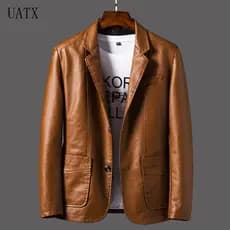 Jaqueta Masculina de Couro Genuíno de Pele de Carneiro para Negócios e Casual, Primavera/Outono, Tamanho Grande THGF
