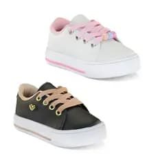 Kit 2 Tênis Menina Cadarço com Detalhe de Miçangas Coloridas e Cadarço
