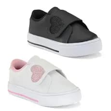 Kit 2 Tênis Infantil Menina com Carrapicho de Coração Brilhante Casual e Confortável