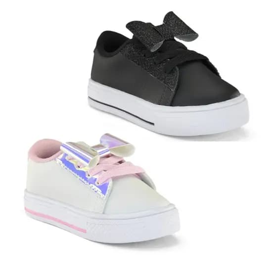 Kit 2 Tênis Infantil Menina com Laço Estiloso Rosa e Preto