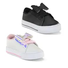 Kit 2 Tênis Infantil Menina com Laço Estiloso Rosa e Preto