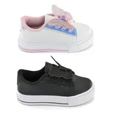 Kit 2 Tênis Infantil Menina Borboleta Preto e Branco com Detalhe Fashion Estiloso